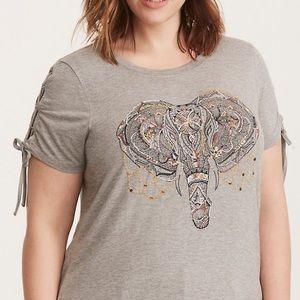 TORRID EMBROIDERED ELEPHANT LACE UP SLEEVE TEE